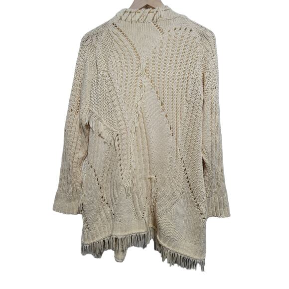 Umgee Cream Oversized Sweater Boho Cardigan Fringe Funky Open Front Knit Small - Picture 2 of 10